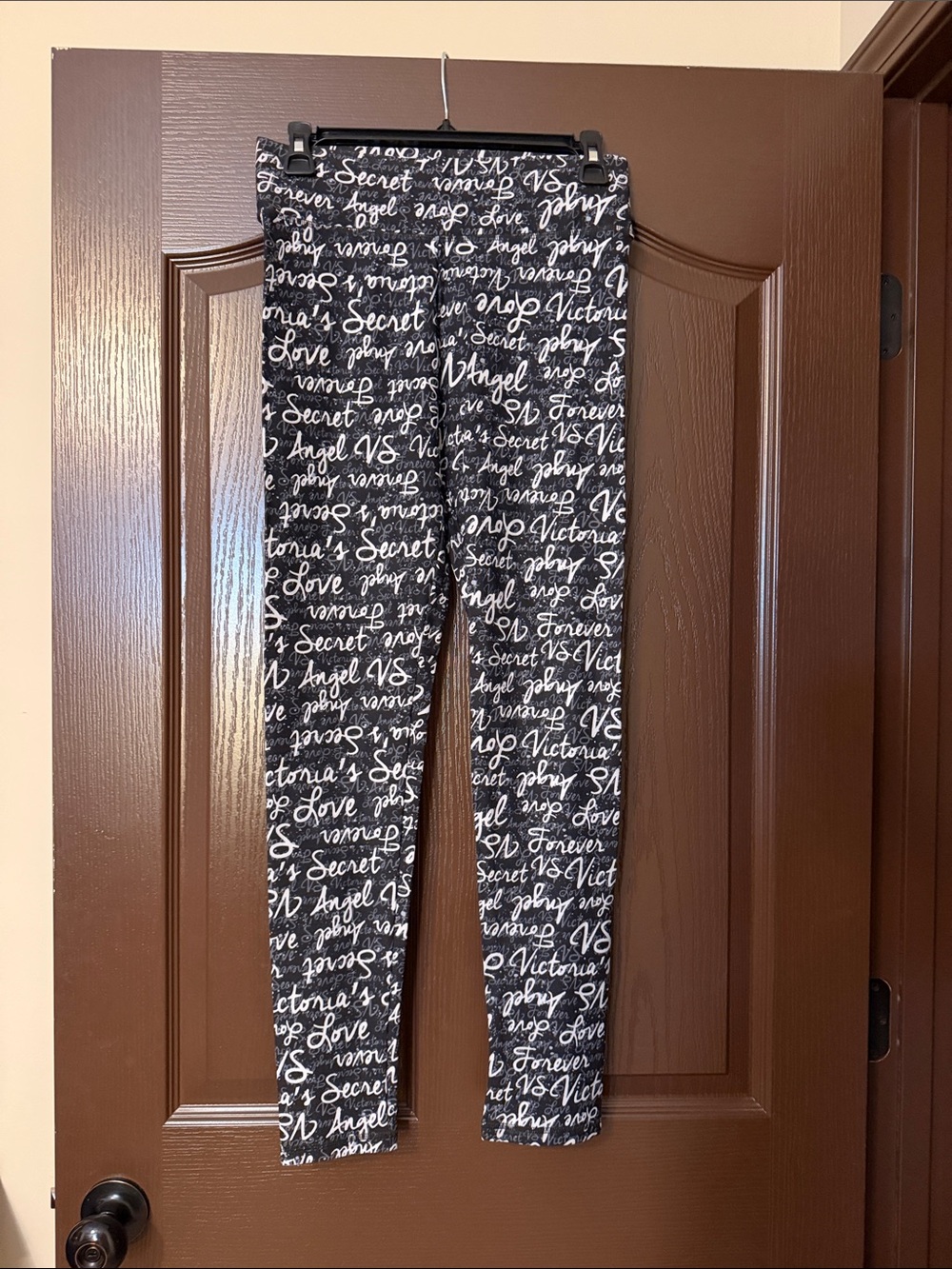 Victoria's Secret Black Leggings with White Script Logo Print